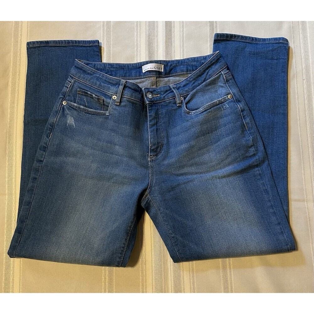 LOFT Girlfriend Jeans Size 28/6 Medium Blue Denim Mid Rise Stretch